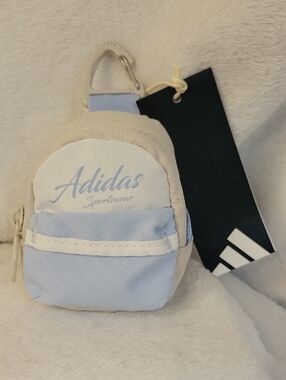 adidas Light Blue and Cream Mini Backpack Keychain